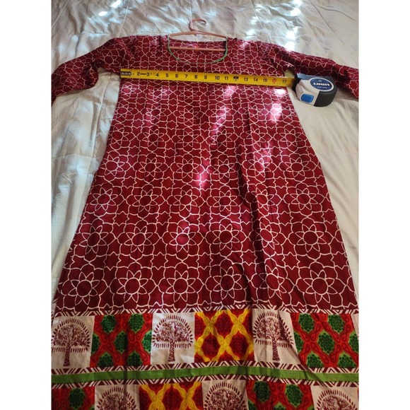 Cenizas Dress Size S Burgundy Thin Ethnic Pattern 2 Side Deep Split - Picture 5 of 9